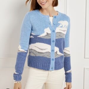 Ladies NWT Talbots Sweater Medium  Polar Bear Blue's Novelty Cozy North Sz Med